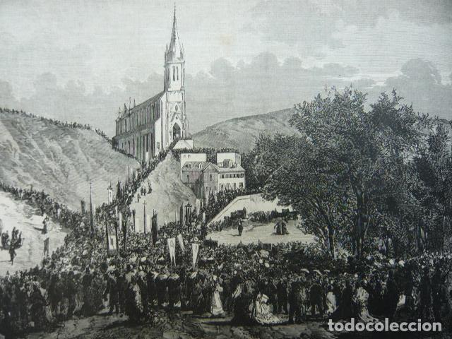 Arte: LOURDES FRANCIA PEREGRINACIONES GRABADO XILOGRAFICO XILOGRAFIA 1872