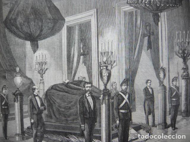 Arte: MEXICO CADAVER PRESIDENTE JUAREZ CAPILLA ARDIENTE EN EL PALACIO GRABADO XILOGRAFICO XILOGRAFIA 1872