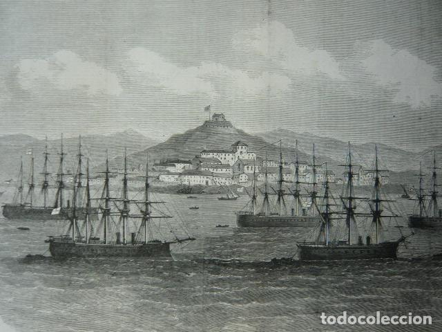 Arte: VIGO PONTEVEDRA LA R&Iacute;A CON ESCUADRA INGLESA CANAL DE LA MANCHA GRABADO XILOGRAFICO XILOGRAFIA 1872