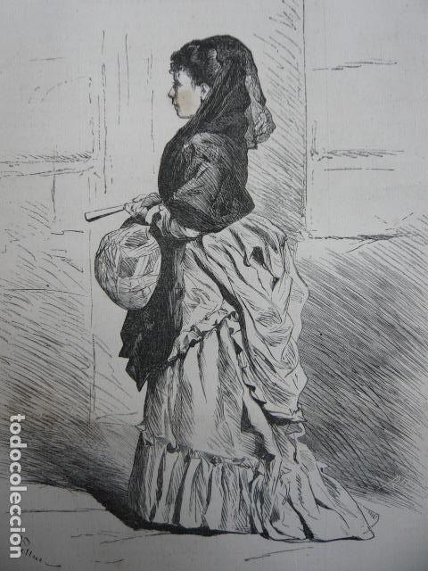 Arte: MADRID TIPOS POPULARES LA OFICIALA MODISTA GRABADO XILOGRAFICO XILOGRAFIA 1872