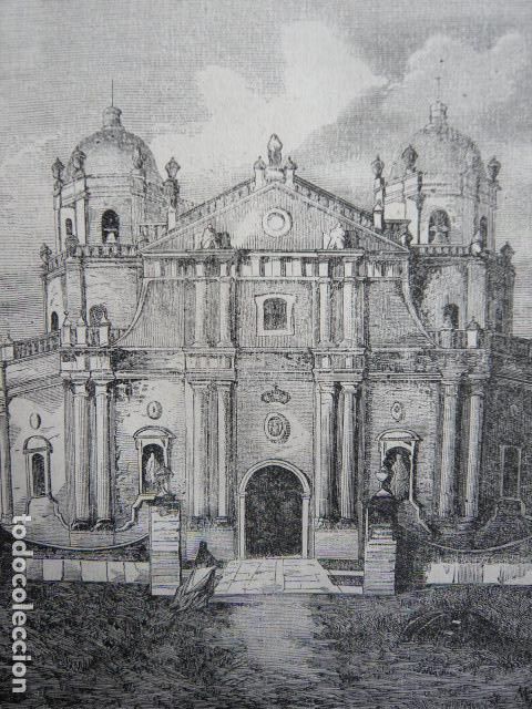 Arte: FILIPINAS NUEVA CACERES LA CATEDRAL GRABADO XILOGRAFICO XILOGRAFIA 1872