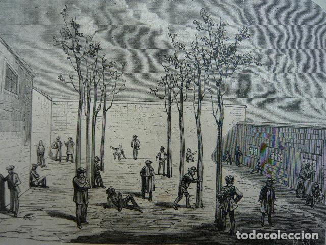 Arte: LEGANES MADRID MANICOMIO DE SANTA ISABEL PATIO DE AGITADOS GRABADO XILOGRAFICO XILOGRAFIA 1872