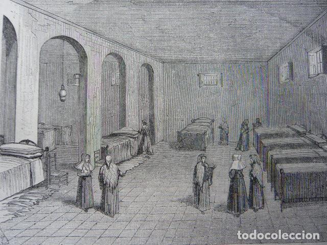 Arte: LEGANES MADRID MANICOMIO DE SANTA ISABEL DORMITORIO DE POBRES GRABADO XILOGRAFICO XILOGRAFIA 1872