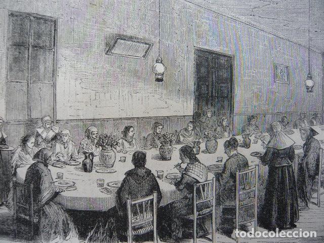 Arte: LEGANES MADRID MANICOMIO DE SANTA ISABEL PENSIONISTAS TRANQUILAS GRABADO XILOGRAFICO XILOGRAFIA 1872