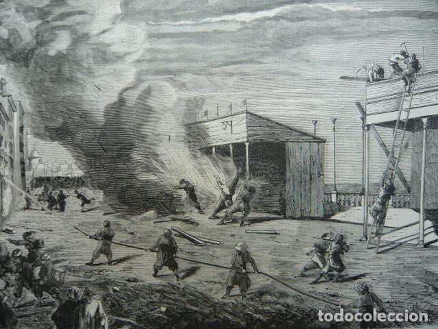 Arte: ARGEL ARGELIA INCENDIO BULERVAR DE LA REPUBLICA GRABADO XILOGRAFICO XILOGRAFIA 1872