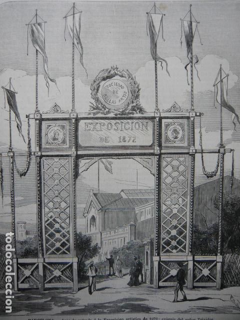 Arte: BARCELONA ARCO ENTRADA EXPOSICION ARTISTICA GRABADO XILOGRAFICO XILOGRAFIA 1872