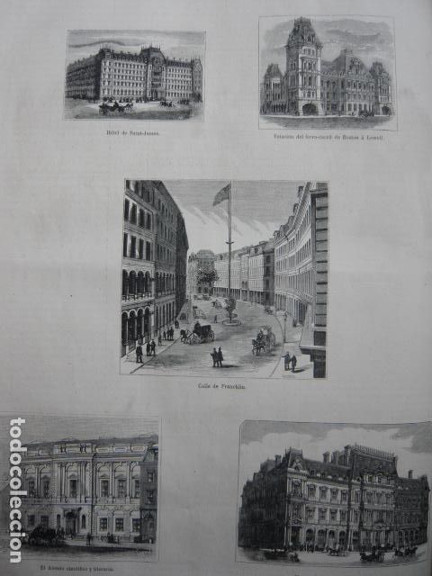Art: BOSTON USA VARIAS VISTAS GRABADO XILOGRAFICO XILOGRAFIA 1872