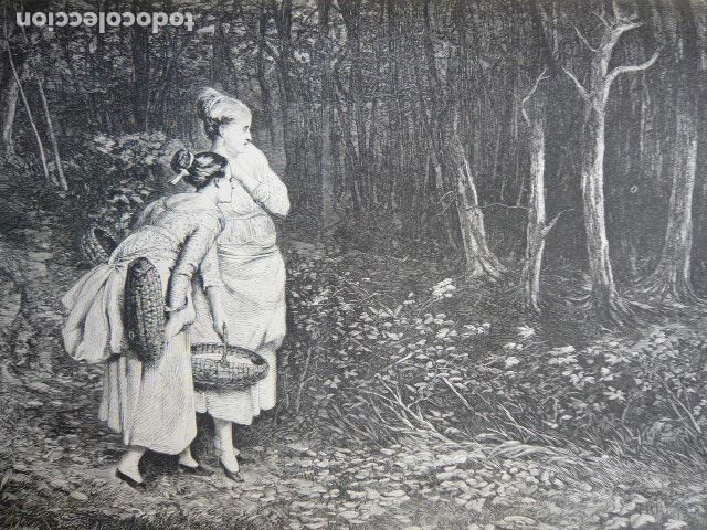 Art: EL MIEDO EN EL BOSQUE GRABADO XILOGRAFICO XILOGRAFIA 1872