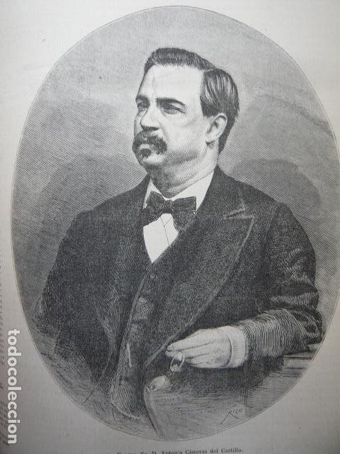 Arte: ANTONIO C&Aacute;NOVAS DEL CASTILLO POL&Iacute;TICO GRABADO XILOGRAFICO XILOGRAFIA 1872
