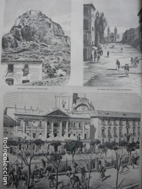 Arte: MURCIA INSURRECI&Oacute;N POL&Iacute;TICA SUCESOS VARIAS VISTAS GRABADO XILOGRAFICO XILOGRAFIA 1872