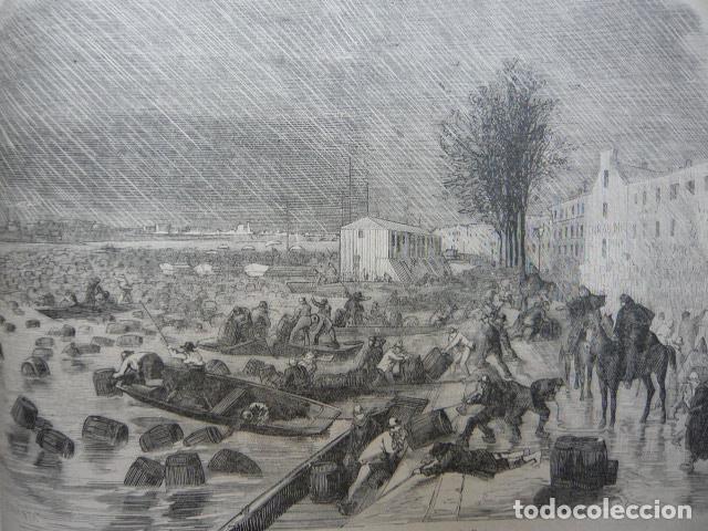 Arte: PARIS AVENIDA DEL SENA ALMACENES BERCY INUNDADOS GRABADO XILOGRAFICO XILOGRAFIA 1872