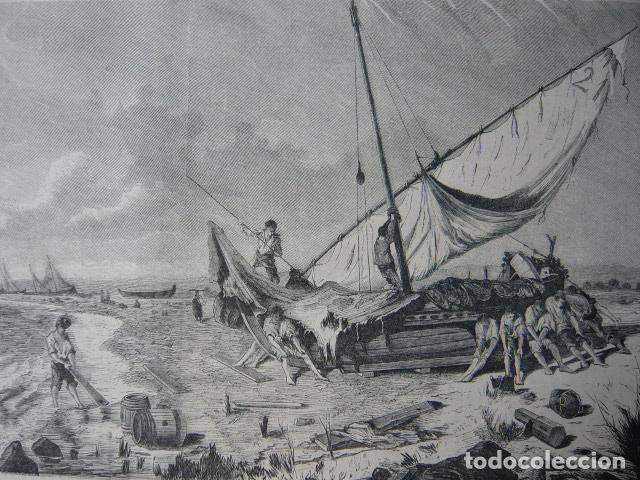 Arte: EL BOU CATALU&Ntilde;A SALIDA PESCA PESCADORES GRABADO XILOGRAFICO XILOGRAFIA 1872