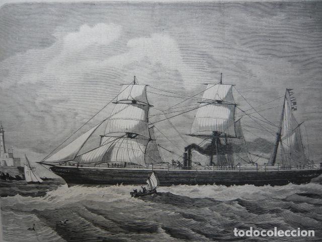 Arte: VAPOR SAJONIO L&Iacute;NEA SANTANDER LA HABANA GRABADO XILOGRAFICO XILOGRAFIA 1872