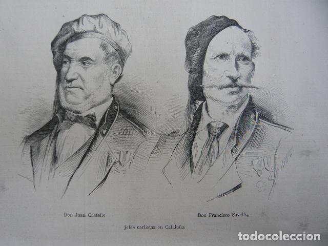 Arte: CATALU&Ntilde;A JUAN CASTELLS FRANCISC SAVALLS JEFES CARLISTAS CARLISMO GRABADO XILOGRAFICO XILOGRAFIA 1872