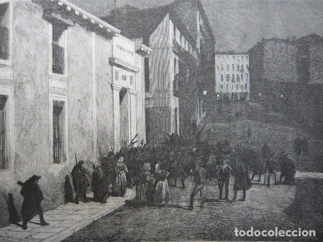 Arte: MADRID MUSEO ARQUEOLOGICO MOTIN 11 DICIEMBRE GRABADO XILOGRAFICO XILOGRAFIA 1872