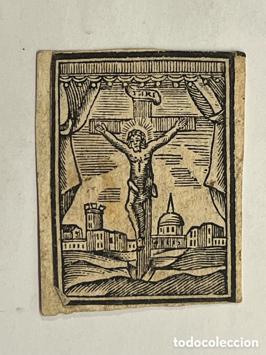 Art: GRABADO RELIGIOSO ANTIGUO.. Xilogr&aacute;fico ? Cristo Crucificado.. (fin siglo XVIII) ?