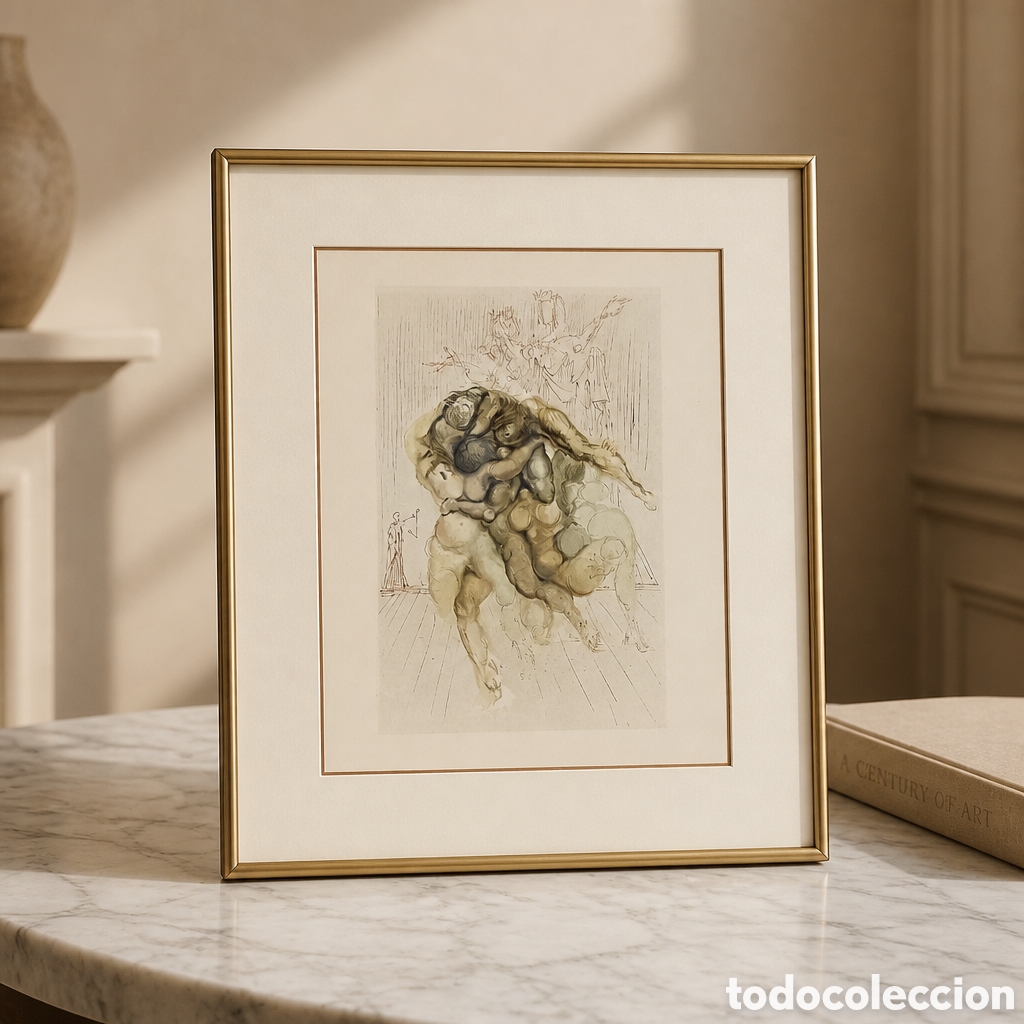 Arte: SALVADOR DALI . FIRMADA. XILOGRAFIA . LA DIVINA COMEDIA . INFIERNO . LOS ENOJADOS . FIRMADO EN ROJO