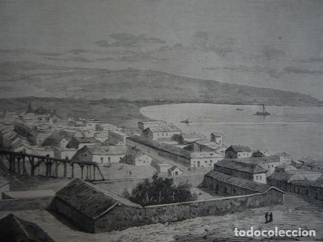 Arte: CHILE EL PUERTO DEL CORONEL EN CONCEPCION GRABADO XILOGRAFICO XILOGRAFIA 1879