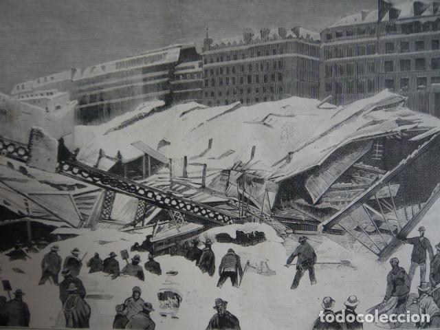 Arte: PARIS GRAN NEVADA MERCADO DE ST MARTIN HUNDIDO GRABADO XILOGRAFICO XILOGRAFIA 1879