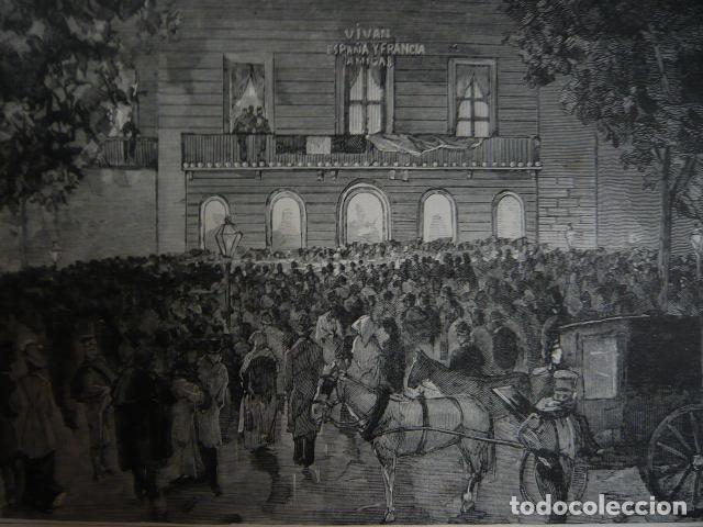 Arte: BARCELONA SERENATA EN HONOR CONSUL DE FRANCIA GRABADO XILOGRAFICO XILOGRAFIA 1879