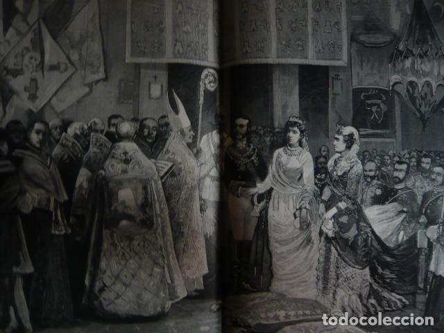 Arte: ALFONSO XII Y MARIA CRISTINA REYES BENDICION NUPCIAL GRABADO XILOGRAFICO XILOGRAFIA 1879