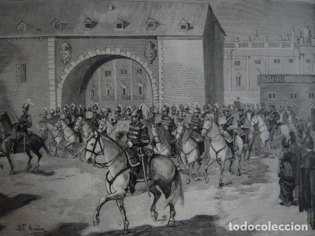 Arte: MADRID DIANA MILITAR PLAZA DE LA ARMERIA PALACIO REAL GRABADO XILOGRAFICO XILOGRAFIA 1879