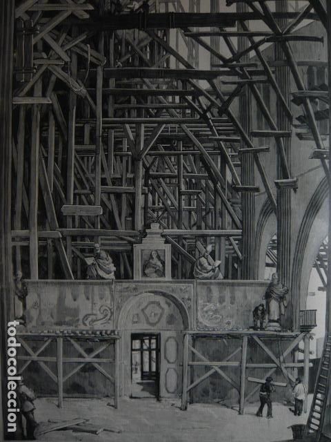 Arte: LEON RESTAURACION DE LA CATEDRAL GRABADO XILOGRAFICO XILOGRAFIA 1879