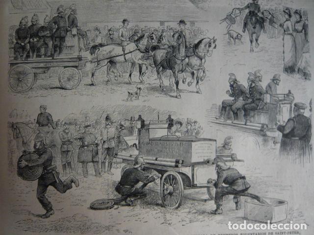Arte: INGLATERRA UK BRIGADA BOMBEROS ANTIINCENDIOS GRABADO XILOGRAFICO XILOGRAFIA 1879