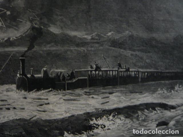 Arte: SELGUA HUESCA TREN CORREO DETENIDO POR INUNDACION CINCA GRABADO XILOGRAFICO XILOGRAFIA 1879
