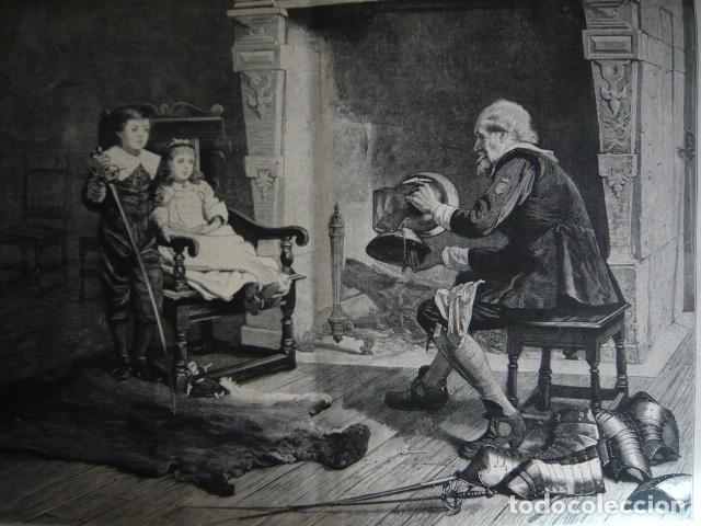 Arte: NI&Ntilde;AS CON ABUELO CONTANDO CUENTO GRABADO XILOGRAFICO XILOGRAFIA 1879
