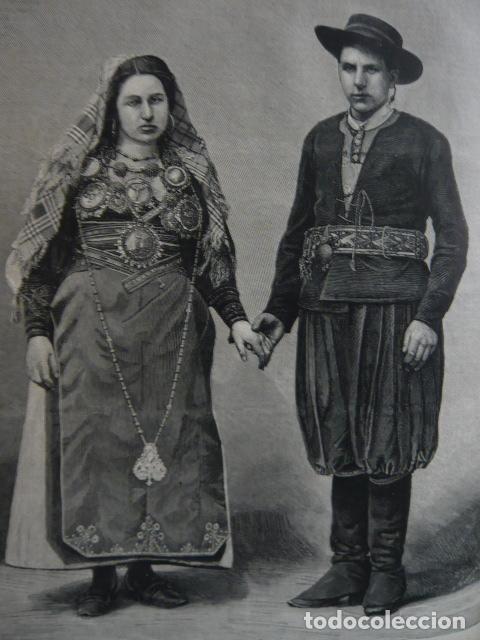 Arte: LEON MARAGATOS PAREJA TIPICA MARAGATERIA GRABADO XILOGRAFICO XILOGRAFIA 1879