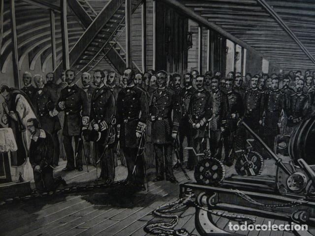 Arte: FRAGATA NUMANCIA MISA CELEBRADA VICTIMAS NAUFRAGIO GRABADO XILOGRAFICO XILOGRAFIA 1879