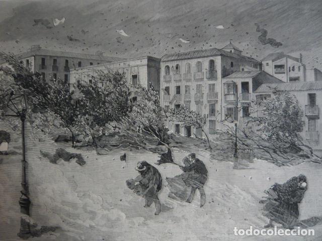 Arte: MALAGA PASO DE UN CICLON GRABADO XILOGRAFICO XILOGRAFIA 1879