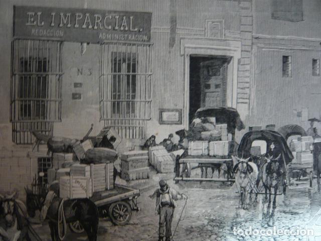 Arte: MADRID EXTERIOR OFICINAS DE EL IMPARCIAL GRABADO XILOGRAFICO XILOGRAFIA 1879