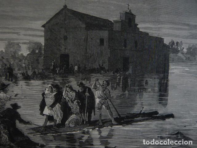 Arte: MURCIA INUNDACIONES EL TORRAO SALVANDO VIDAS GRABADO XILOGRAFICO XILOGRAFIA 1879
