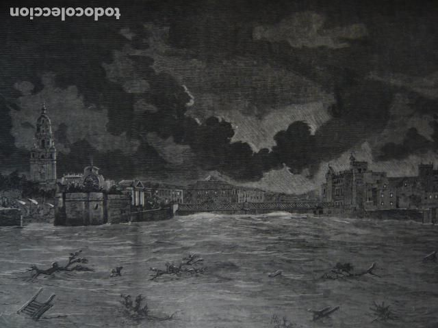 Arte: MURCIA ASPECTO NOCTURNO TRAS INUNDACION GRABADO XILOGRAFICO XILOGRAFIA 1879