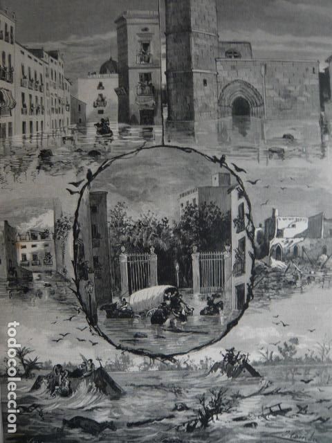 Arte: ORIHUELA ALICANTE DA&Ntilde;O INUNDACIONES GRABADO XILOGRAFICO XILOGRAFIA 1879