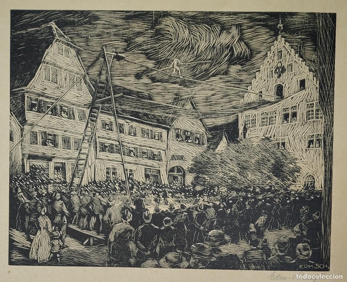 Arte: Edmund Sch&auml;fer, Equilibrista, xilograf&iacute;a de 1919, firmada a l&aacute;piz / EXPRESIONISMO
