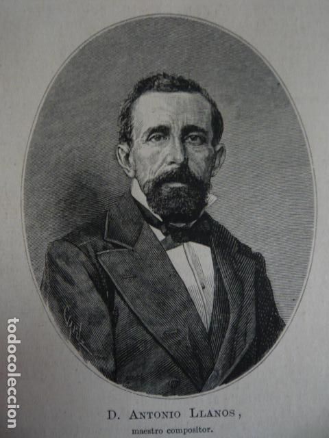 Arte: ANTONIO LLANOS COMPOSITOR GRABADO XILOGRAFICO XILOGRAFIA 1879