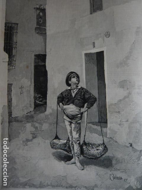Arte: MALAGA VENDEDOR DE BOQUERONES GRABADO XILOGRAFICO XILOGRAFIA 1879