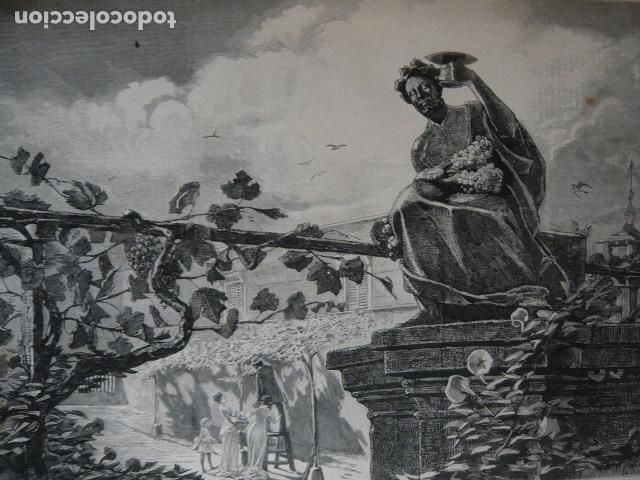 Arte: ALEGORIA DE LA VENDIMIA GRABADO XILOGRAFICO XILOGRAFIA 1879