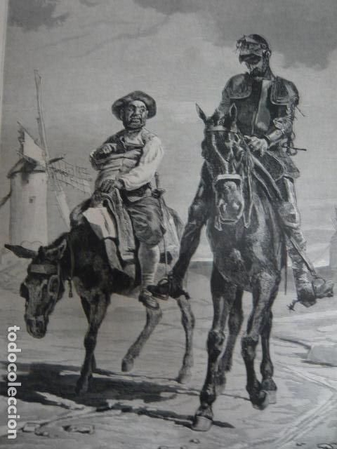 Arte: EL QUIJOTE Y SANCHO PANZA GRABADO XILOGRAFICO XILOGRAFIA 1879