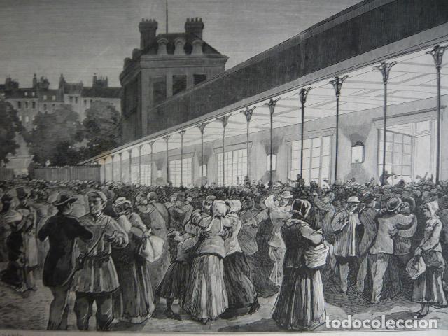 Kunst: PARIS LLEGADA ESTACION TREN LINEA DE ORLEANS GRABADO XILOGRAFICO XILOGRAFIA 1879