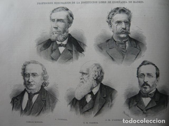Arte: INSTITUCION LIBRE DE ENSE&Ntilde;ANZA PROFESORES HONORARIOS DE MADRID GRABADO XILOGRAFICO XILOGRAFIA 1879
