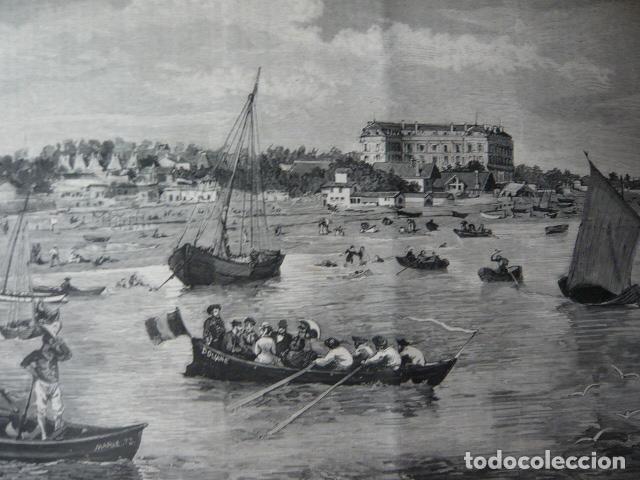 Art: ARCACHON FRANCIA VISTA EN LA VISITA DEL REY GRABADO XILOGRAFICO XILOGRAFIA 1879