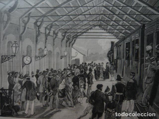 Art: ARCACHON FRANCIA ESTACION EN LA VISITA DEL REY GRABADO XILOGRAFICO XILOGRAFIA 1879