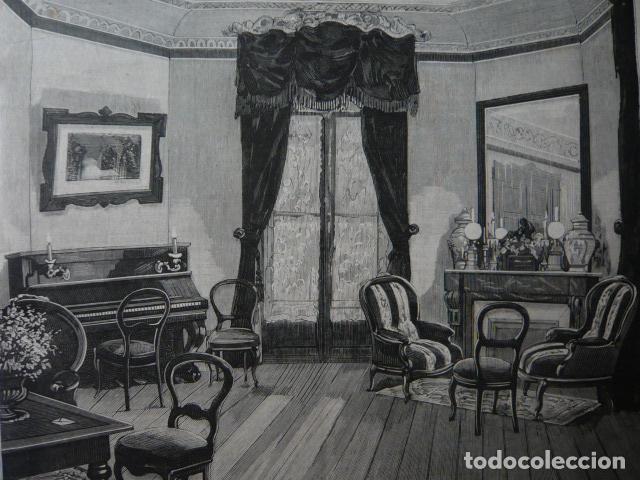 Art: ARCACHON FRANCIA INTERIOR DE VILLE BELLEGARDE GRABADO XILOGRAFICO XILOGRAFIA 1879