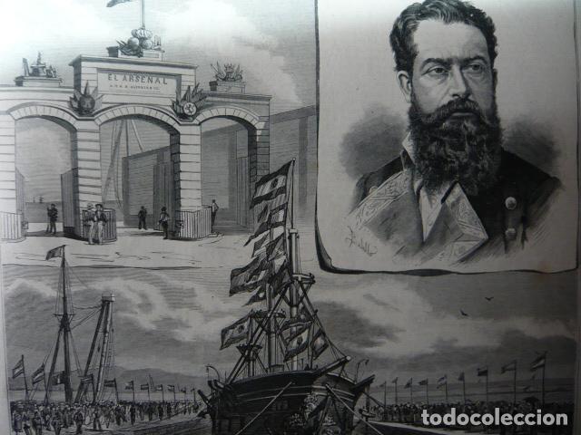 Arte: EL FERROL CORU&Ntilde;A EL DIQUE DE LA CAMPANA INAUGURACION GRABADO XILOGRAFICO XILOGRAFIA 1879