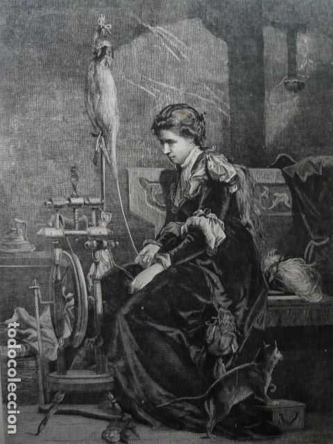 Arte: MARGARITA PENSANDO EN FAUSTO GRABADO XILOGRAFICO XILOGRAFIA 1879