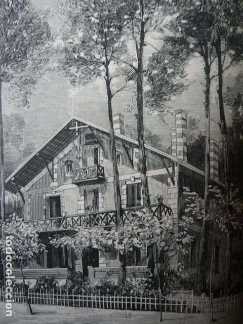 Arte: ARCACHON FRANCIA EXTERIOR DE VILLA MONACO GRABADO XILOGRAFICO XILOGRAFIA 1879
